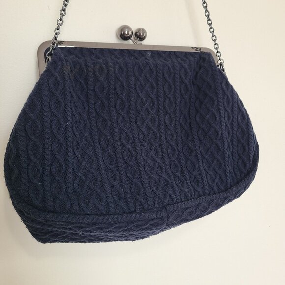 WEEKEND MaxMara Pasticcino Knit Kiss Lock 2-Way Shoulder Bag Blue Navy - Picture 6 of 10